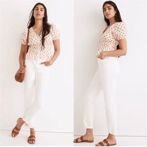 Madewell Sophia Cotton Top in Wild Calendula Block-Print Antique Cream Sz. XS